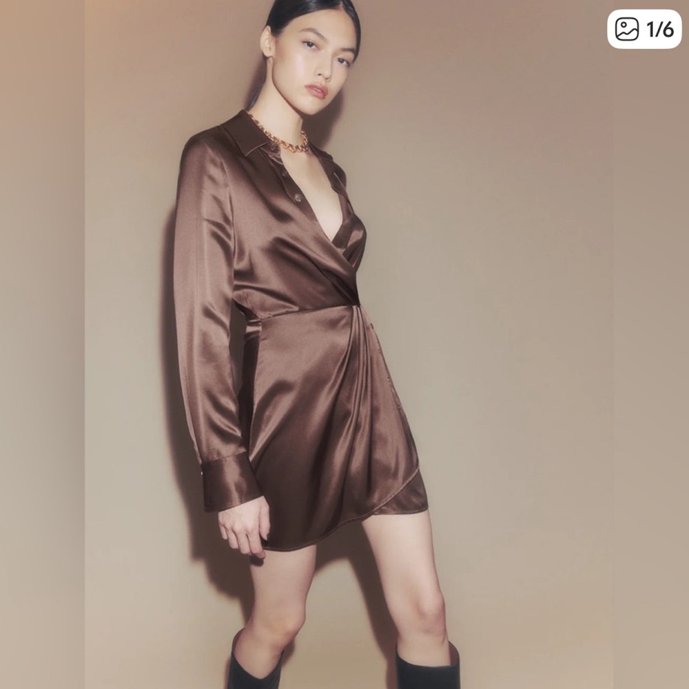 Reformation Alaine Silk Dress in Cafe Brown